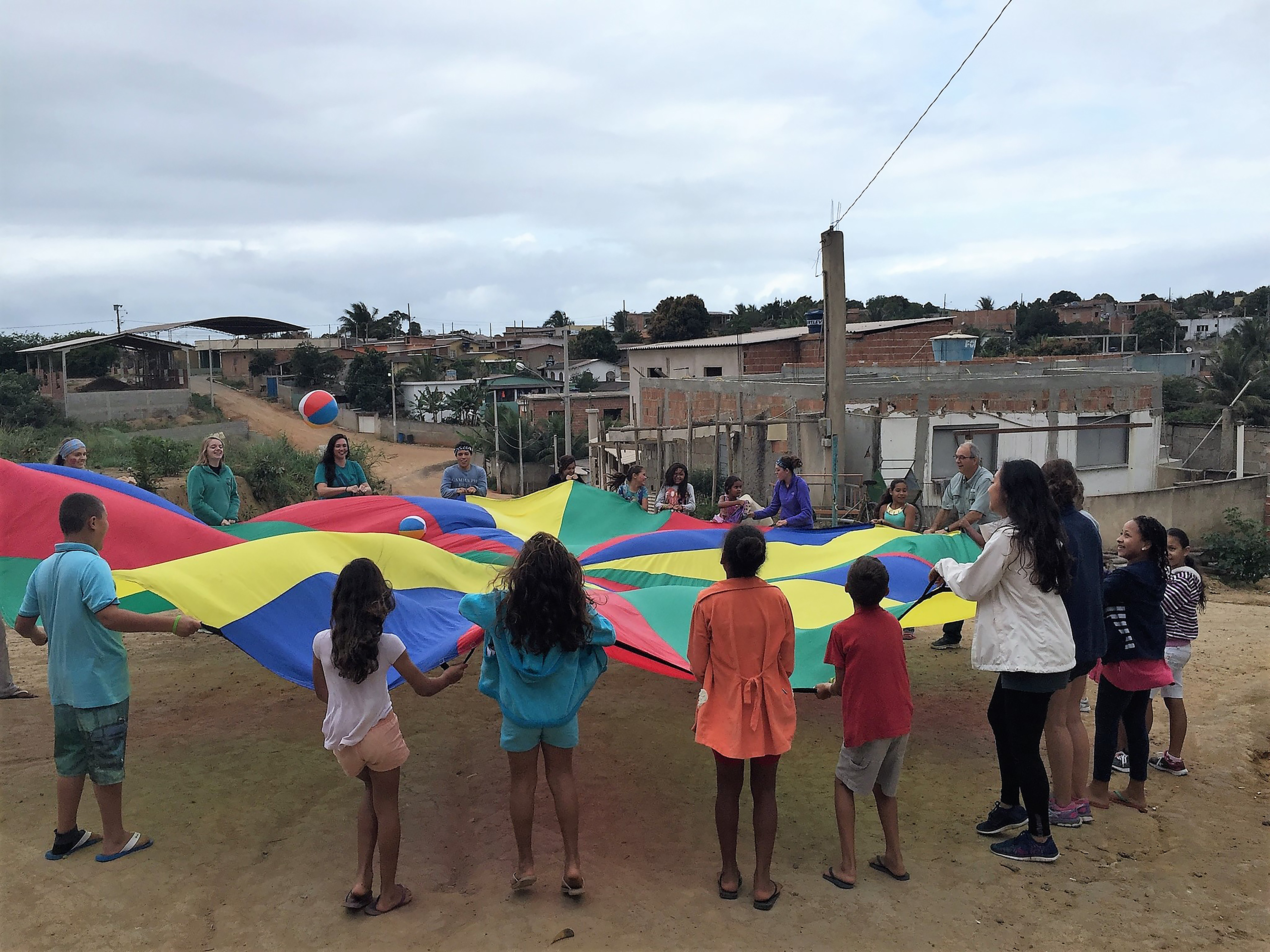 Baylor in Brazil study abroad parachute game. 
