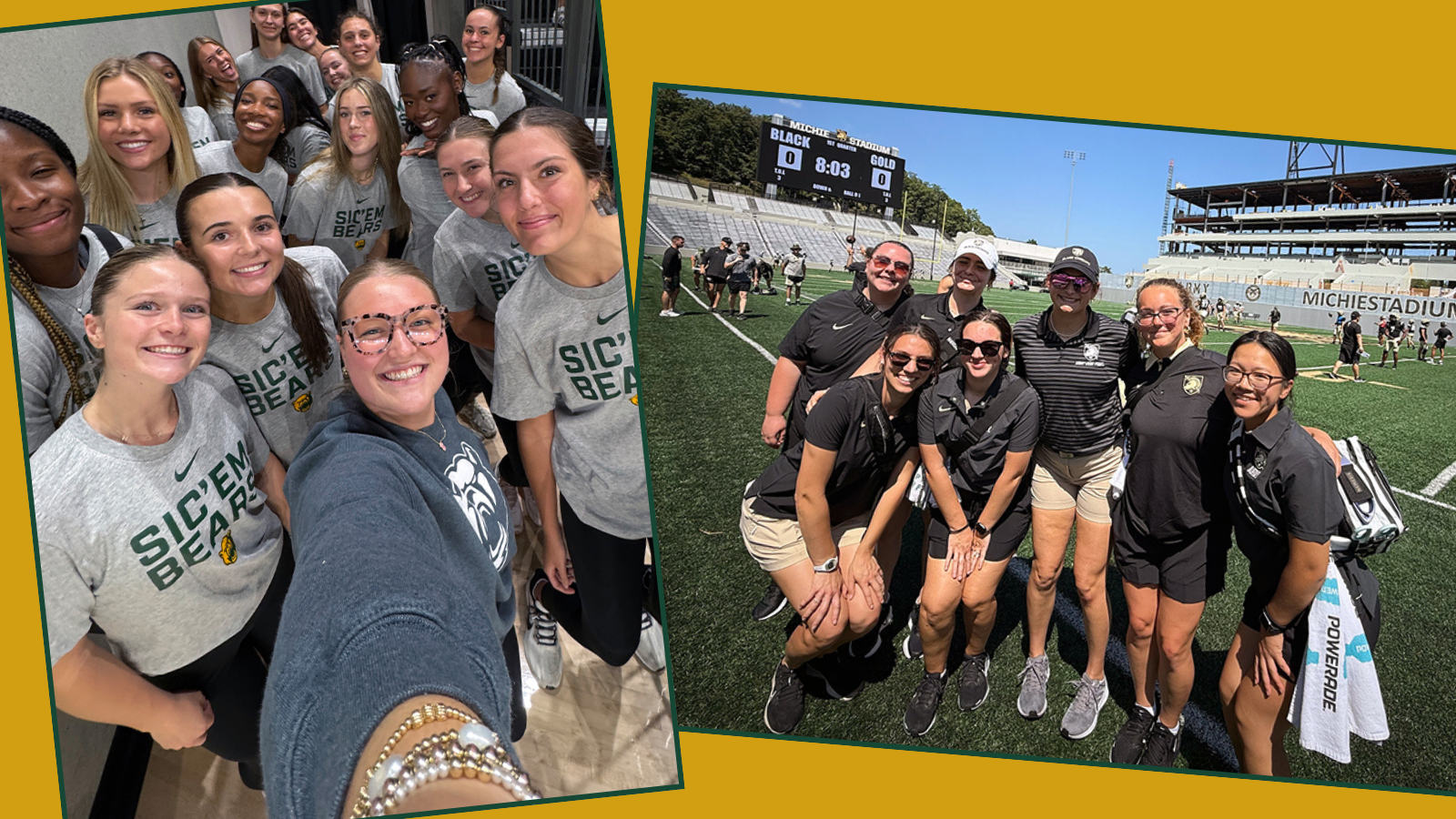 Collage of photos showing a day in the life of Master of Athletic Training students