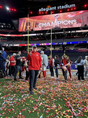 Brynn Johnson on the Field at the Super Bowl