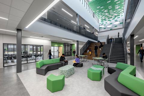 Built environment for school, with movable furniture and bright of color. Photo Courtesy of DLR Group.